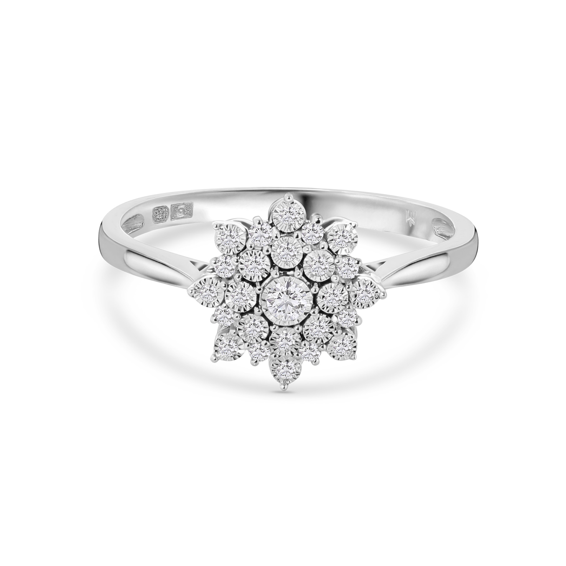 Witgouden ring met diamanten bloemvormig R404-R40577-W