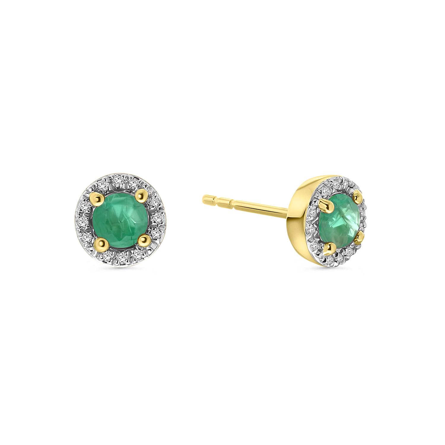 Geelgouden oorknoppen smaragd diamant entourage E382-E304204-EM-Y