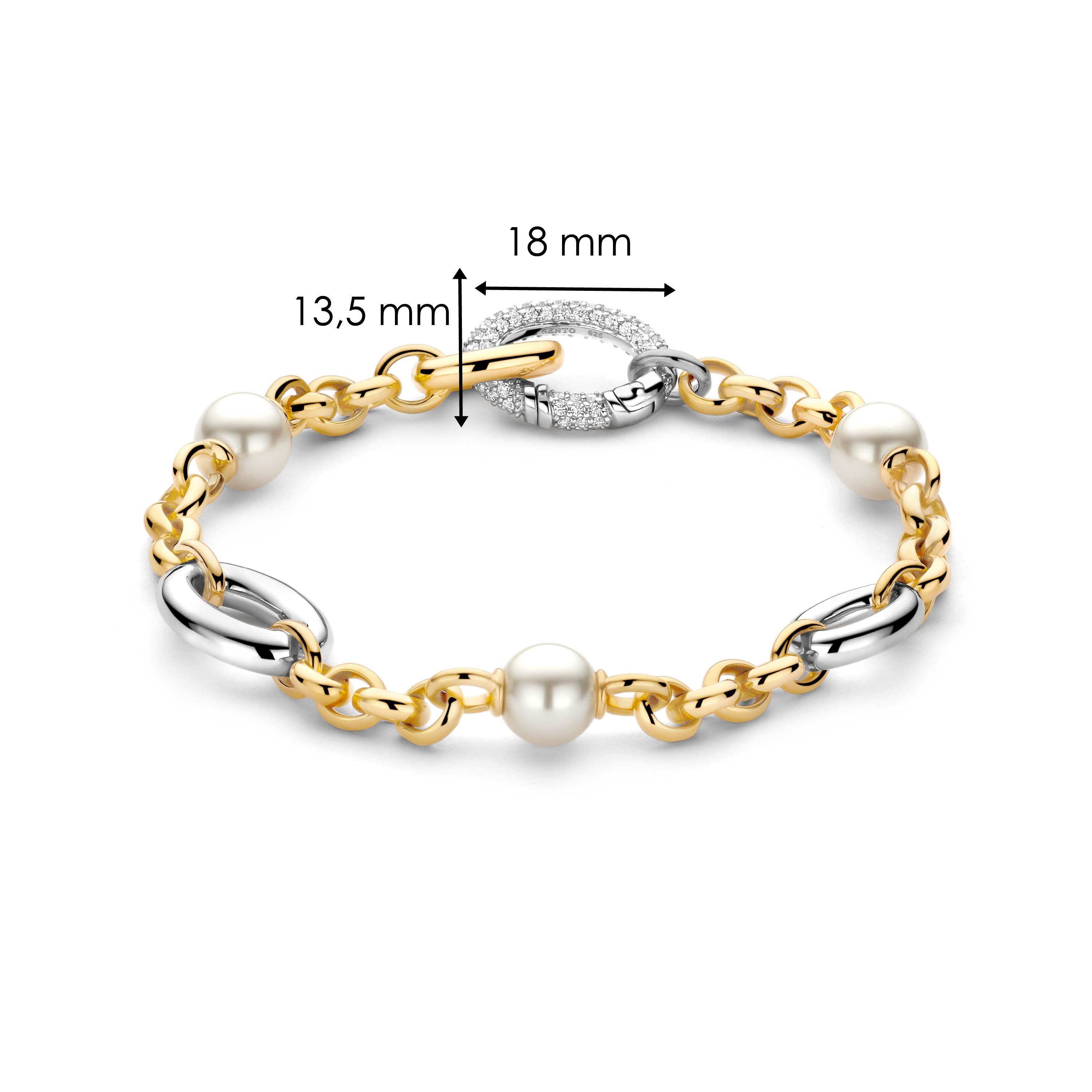 Schakelarmband gold plated met parel en zirkonia - 23075ZY