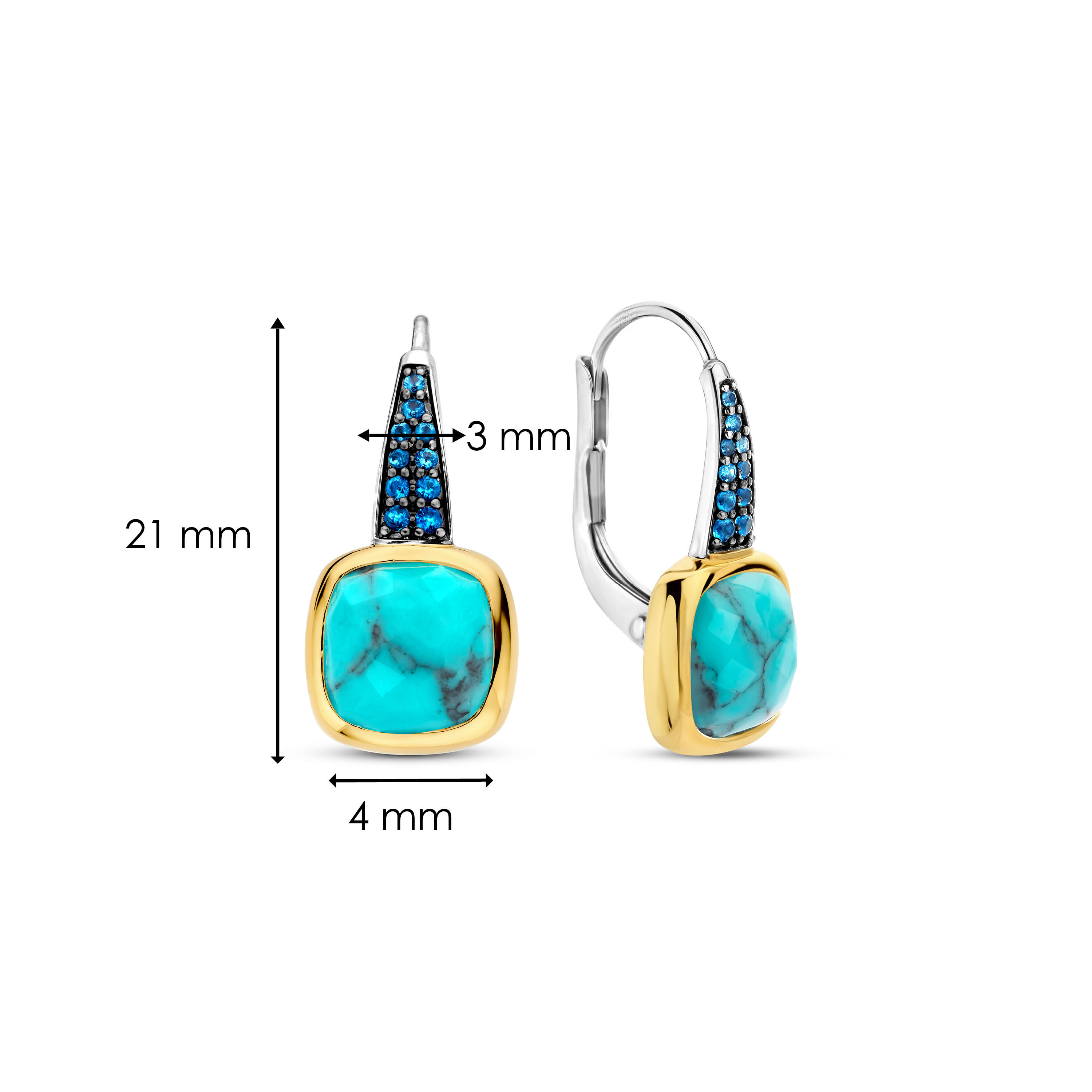 Oorhangers van gold plated  met zirkonia en imitatie turquoise 7969TQ