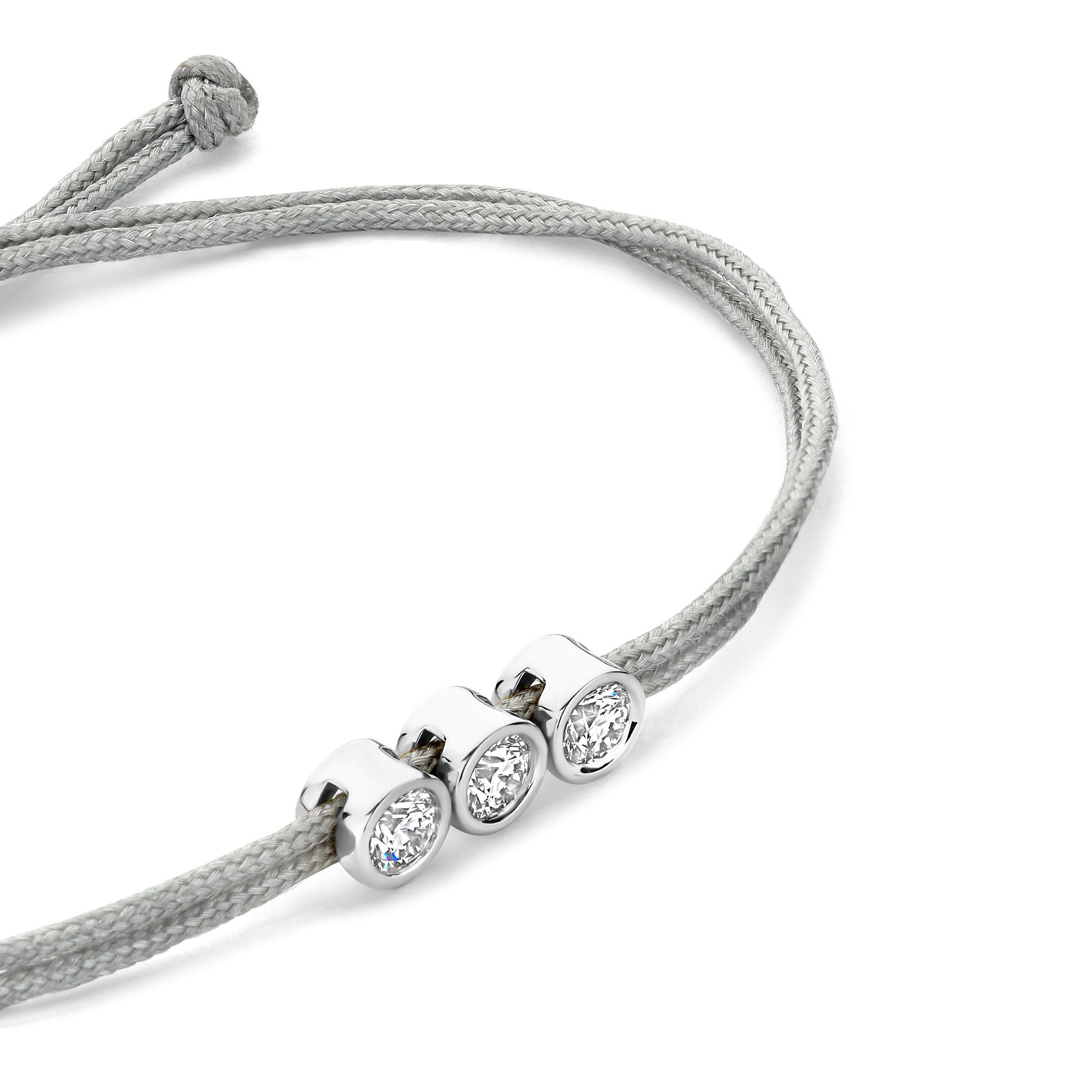 Koordarmband Grijs met drie lab grown diamanten - BN010-3-04-S
