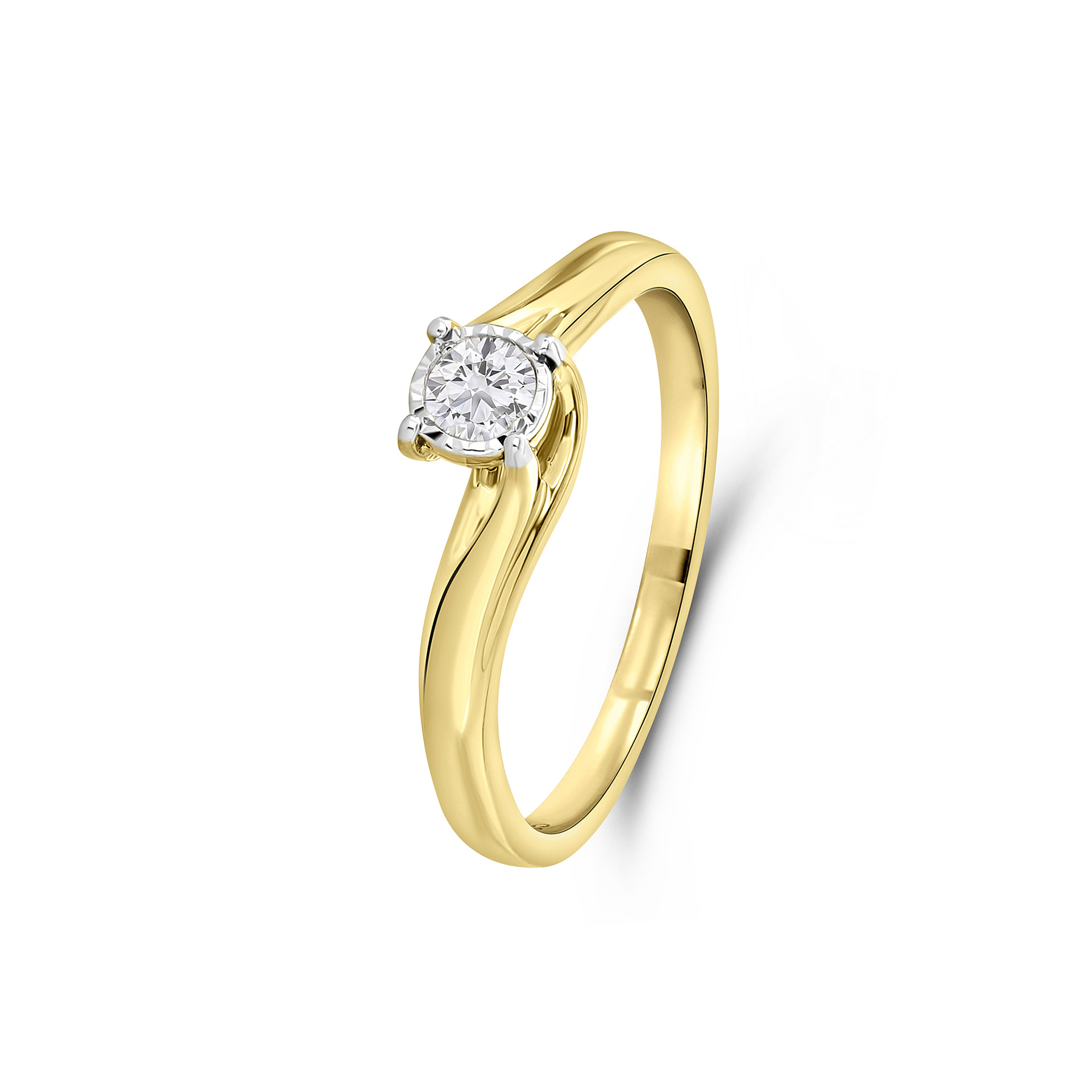 Geelgouden solitaire ring gedraaid met lab grown diamant R138-RG63809-CV-015-YW