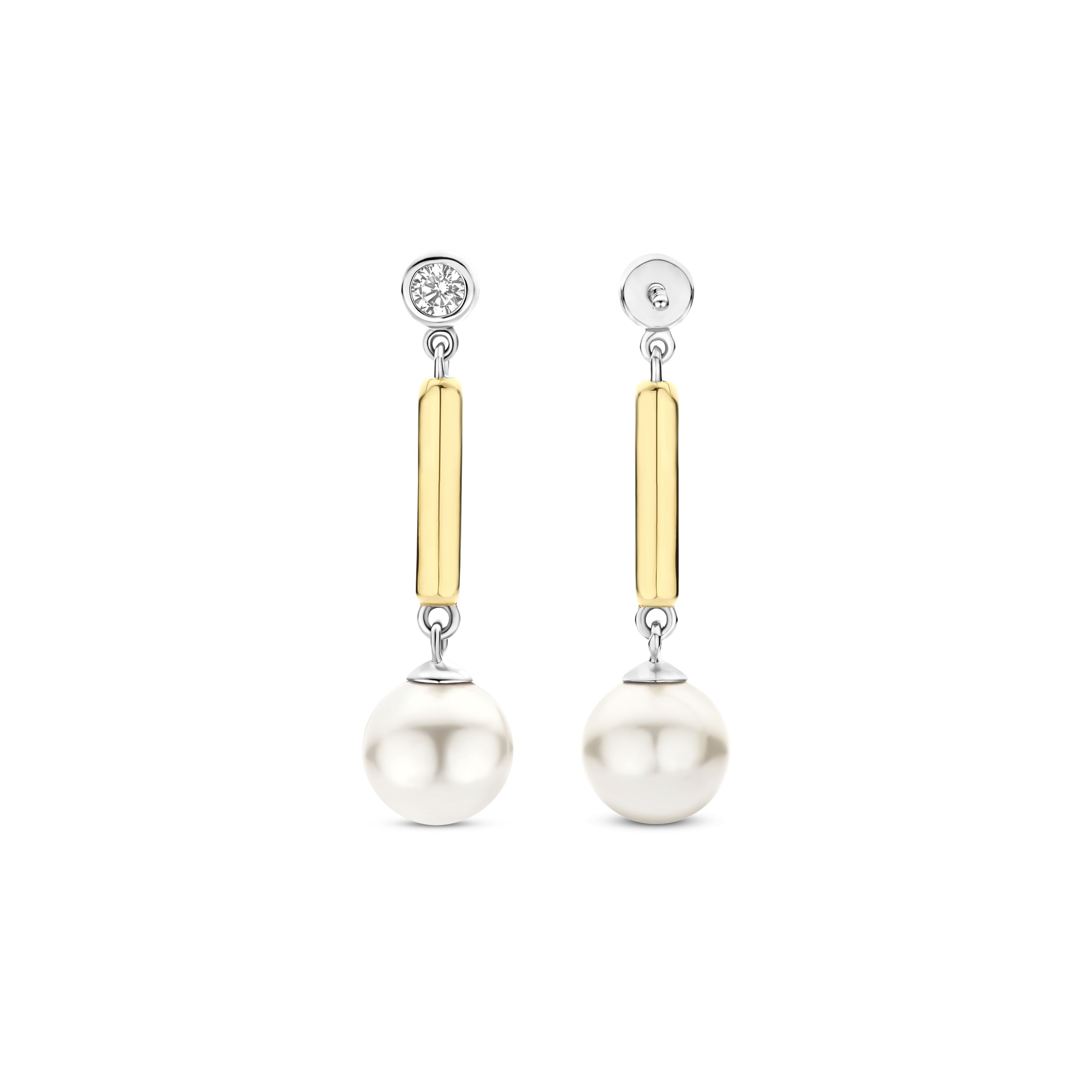 Oorhangers gold plated met parel - 78011YP