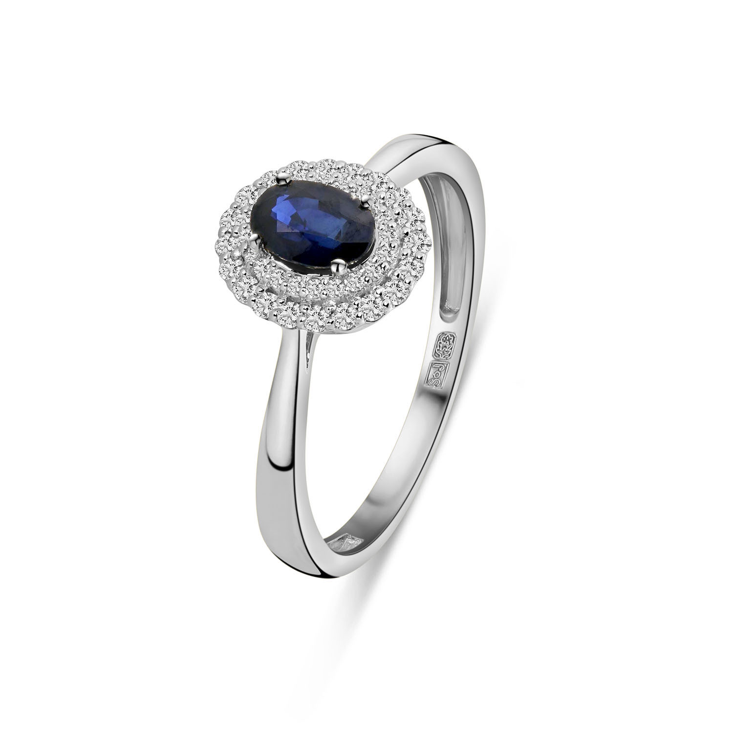 Witgouden ring blauwe saffier met diamanten R138-RG74783-SA-W