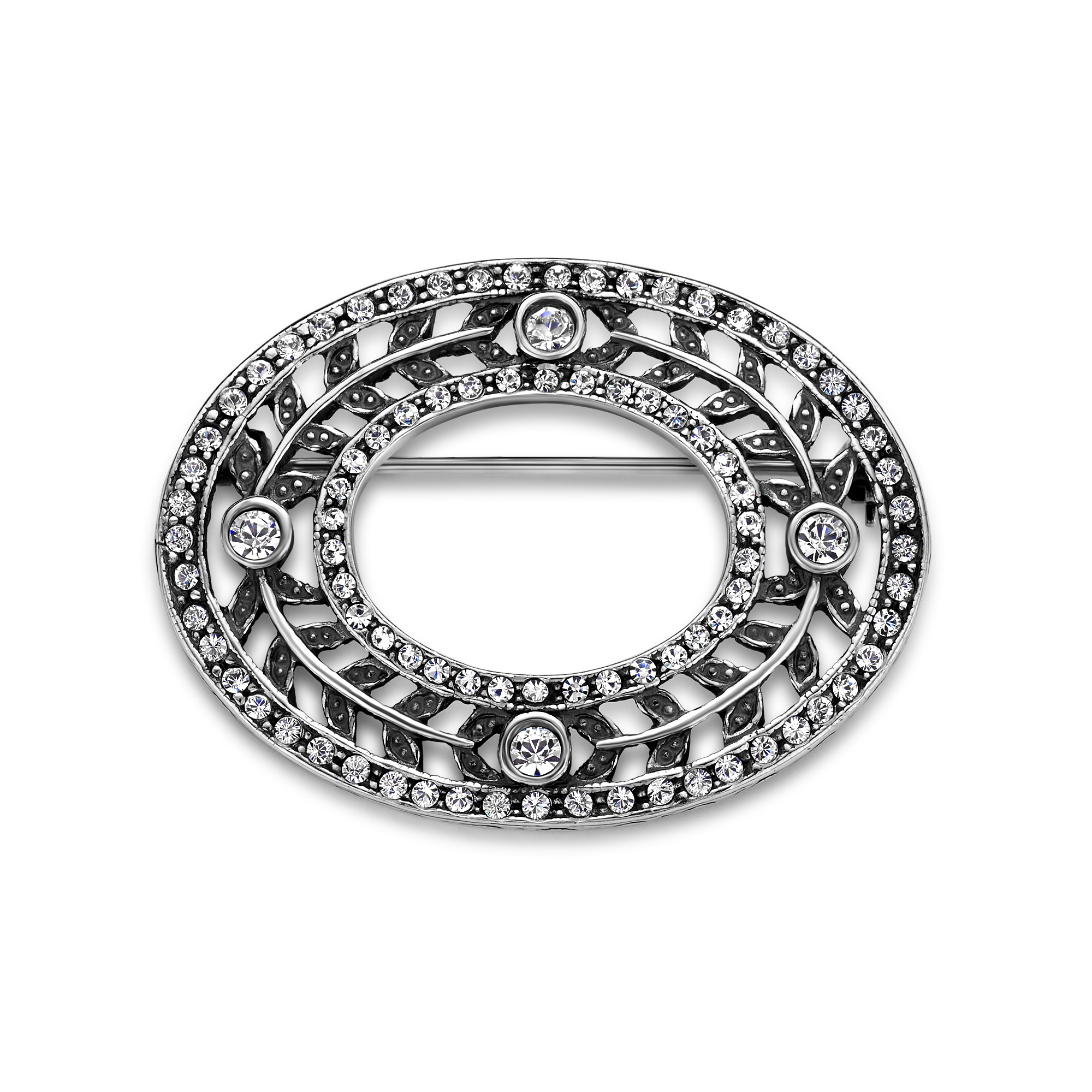 Sterling zilveren broche ovaal met swarovski kristal 35668