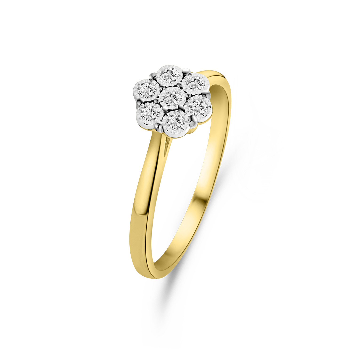 Geelgouden ring bloem met diamanten R404-RNG42368-YW