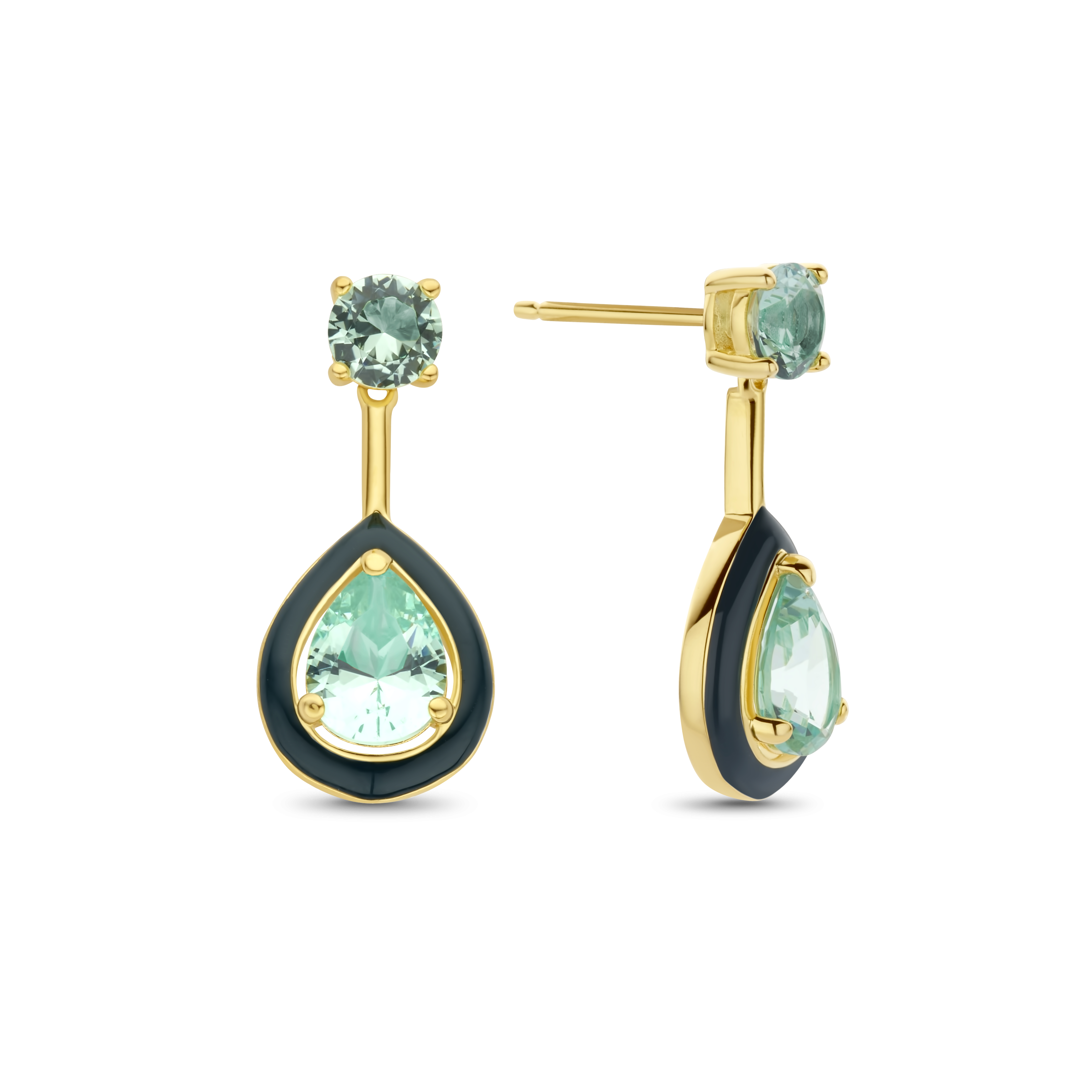 gold plated oorbellen met donkergroene zirkonia
