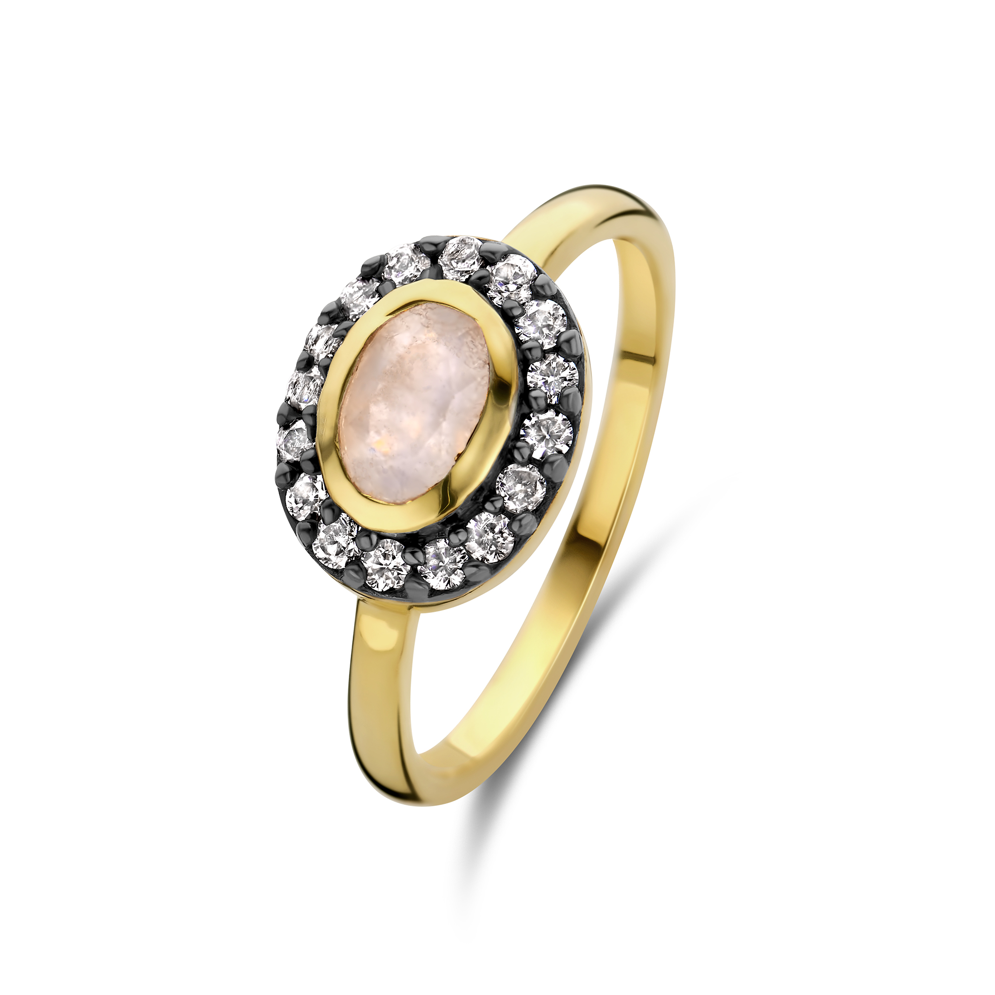 Ring van gold plated  met Jade, Calciet en Zirkonia 163S0171