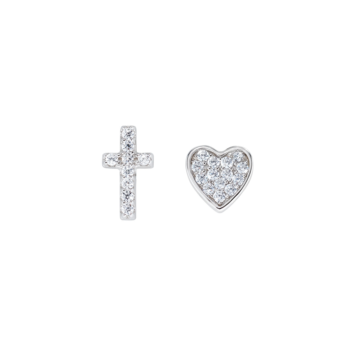 Sterling zilveren oorknoppen kruis en hart ECRCUBBZ