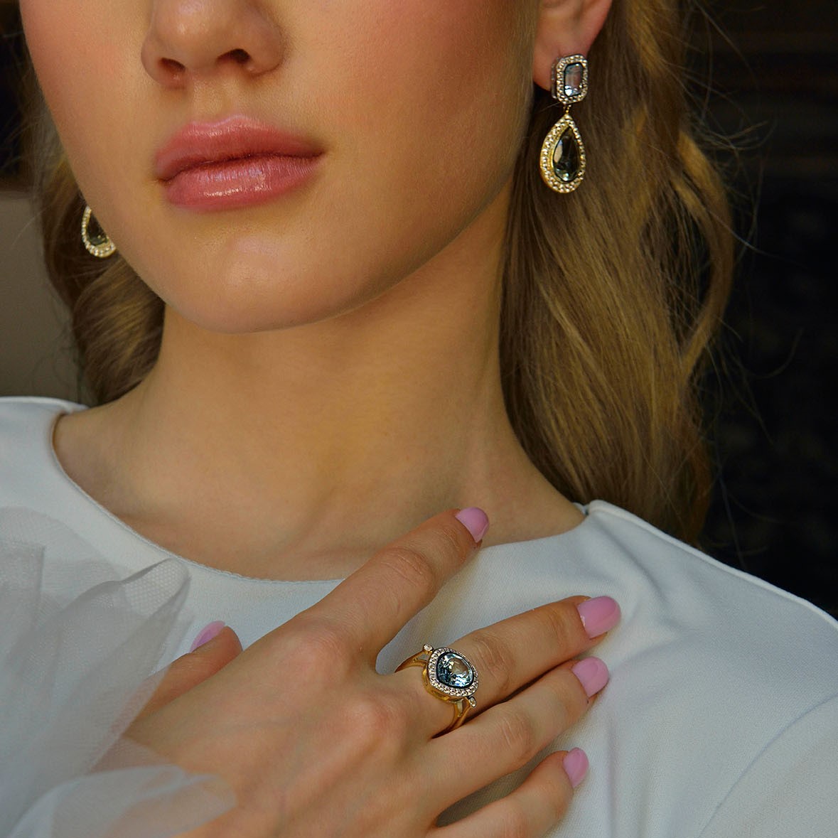 Oorhangers gold plated met Topaas en Amethist - 247A0086