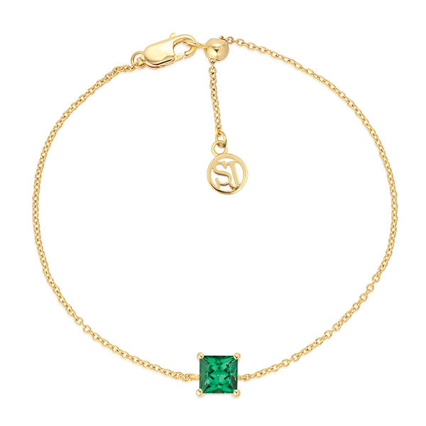 Sterling zilveren goudvergulde armband met groene zirkonia SJ-B42274-GCZ-YG