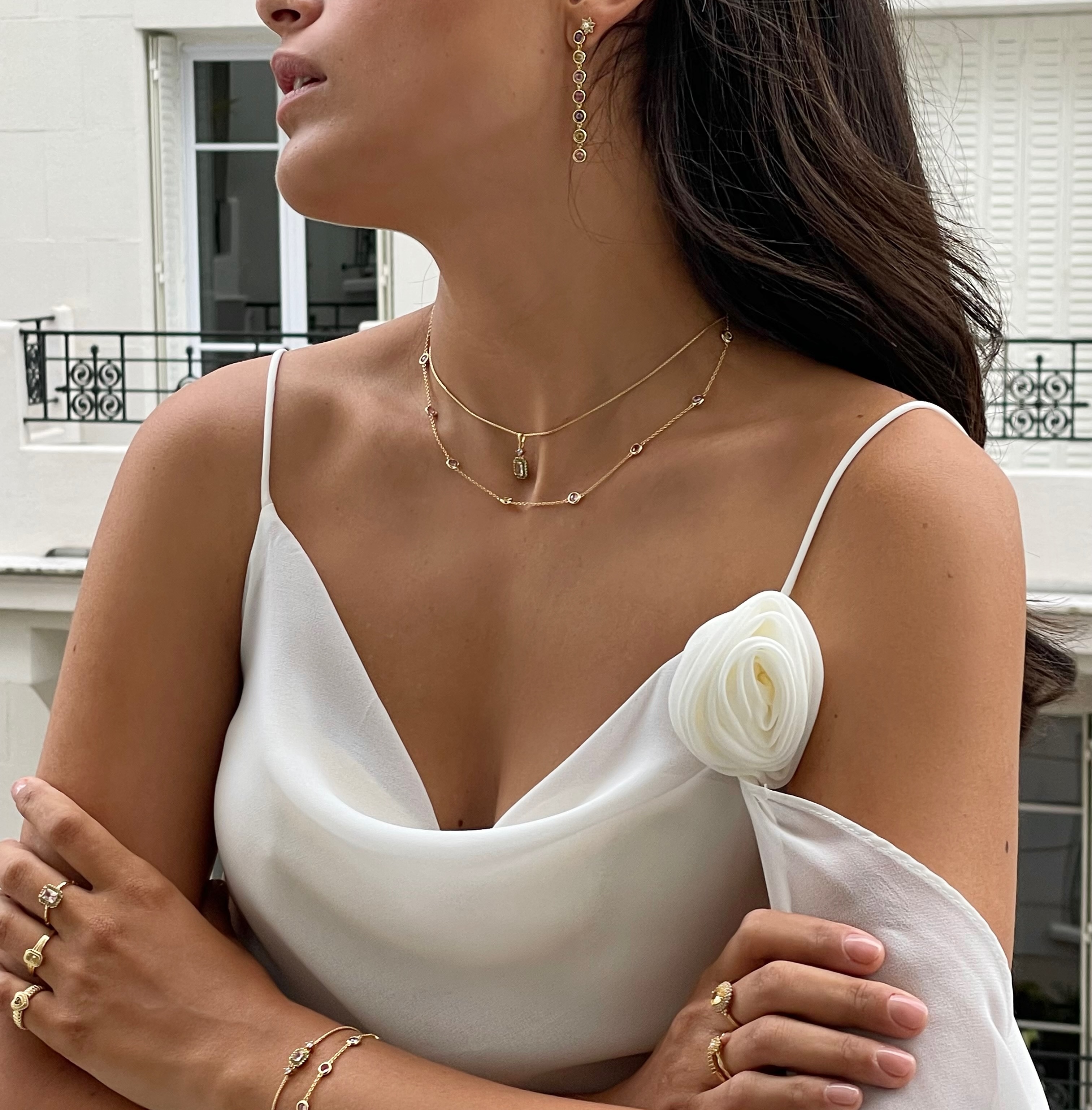 Oorhangers gold plated met gekleurde zirkonia - 424139Y