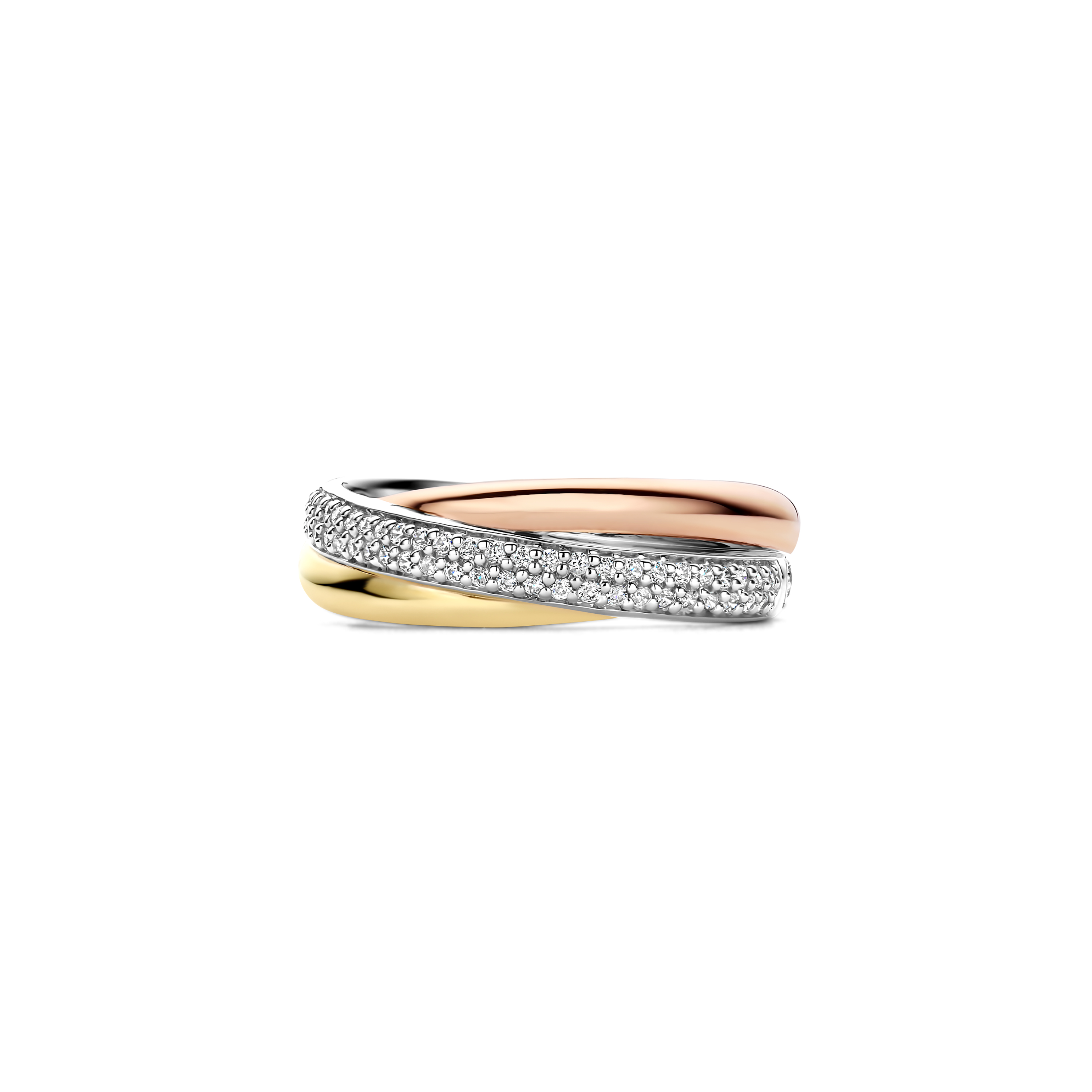 Ring gold plated Tricolor met zirkonia - 12343ZT