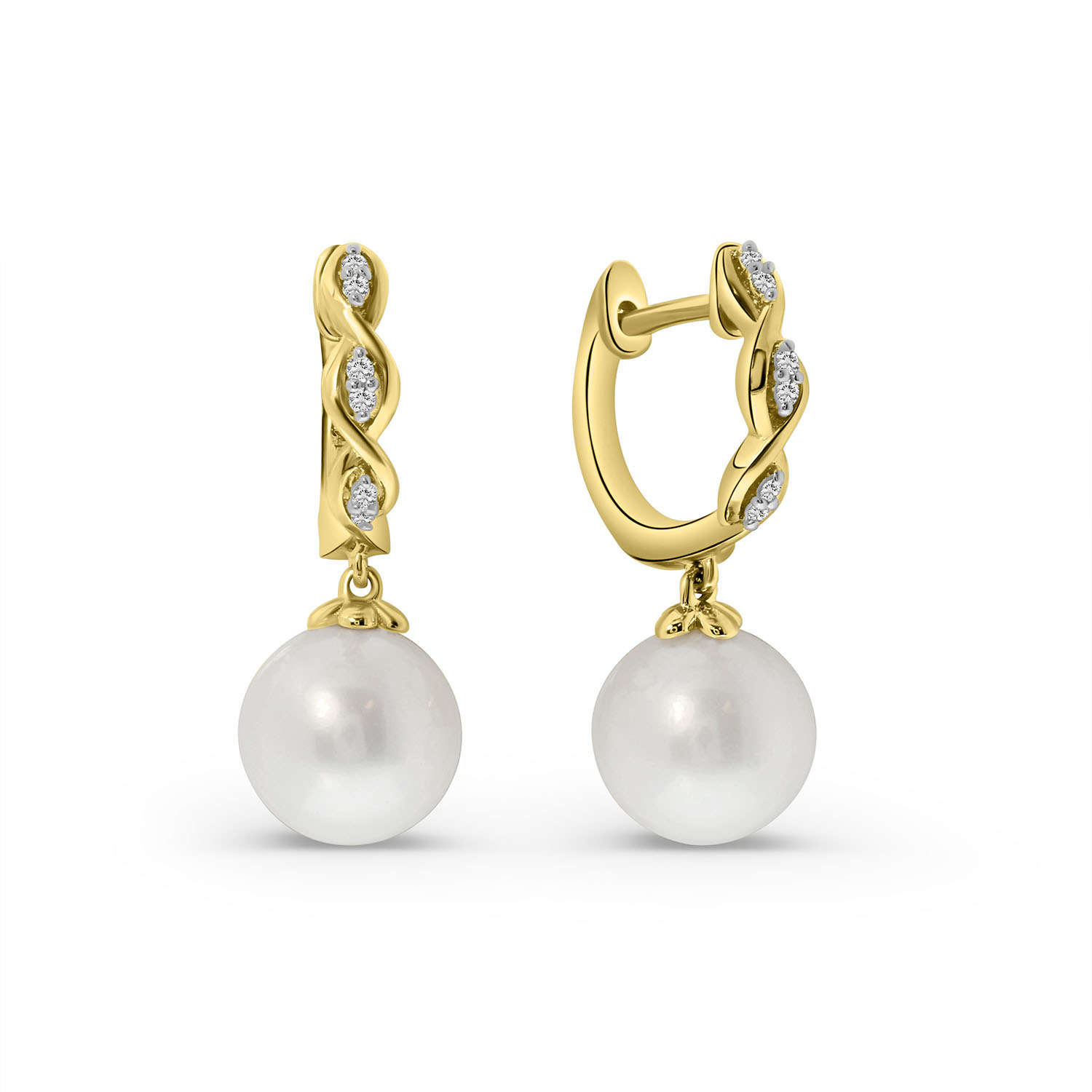 Geelgouden oorhangers met parel en diamanten E480-EG020037DWP-Y