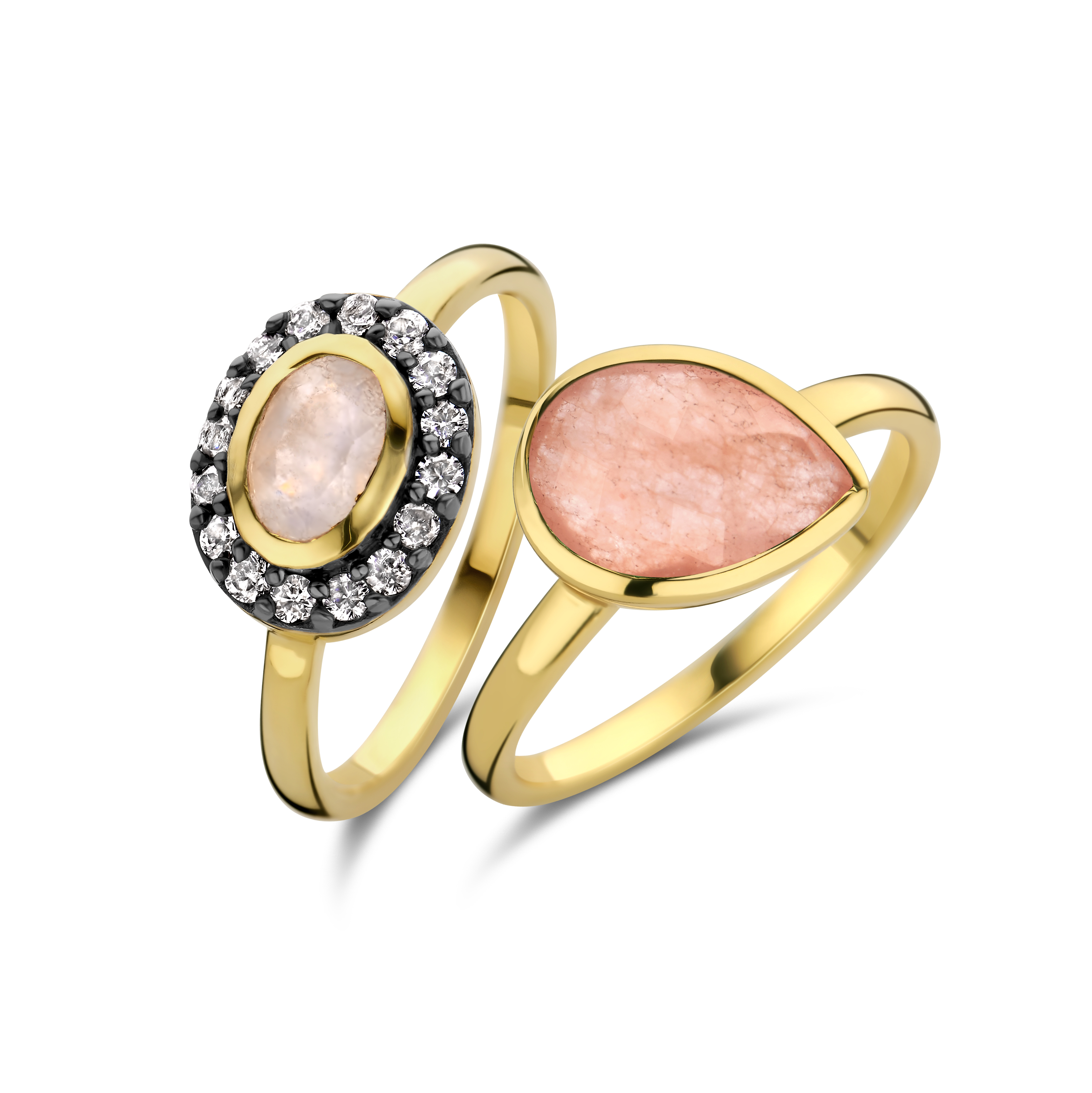 Ring van gold plated  met Jade, Calciet en Zirkonia 163S0171