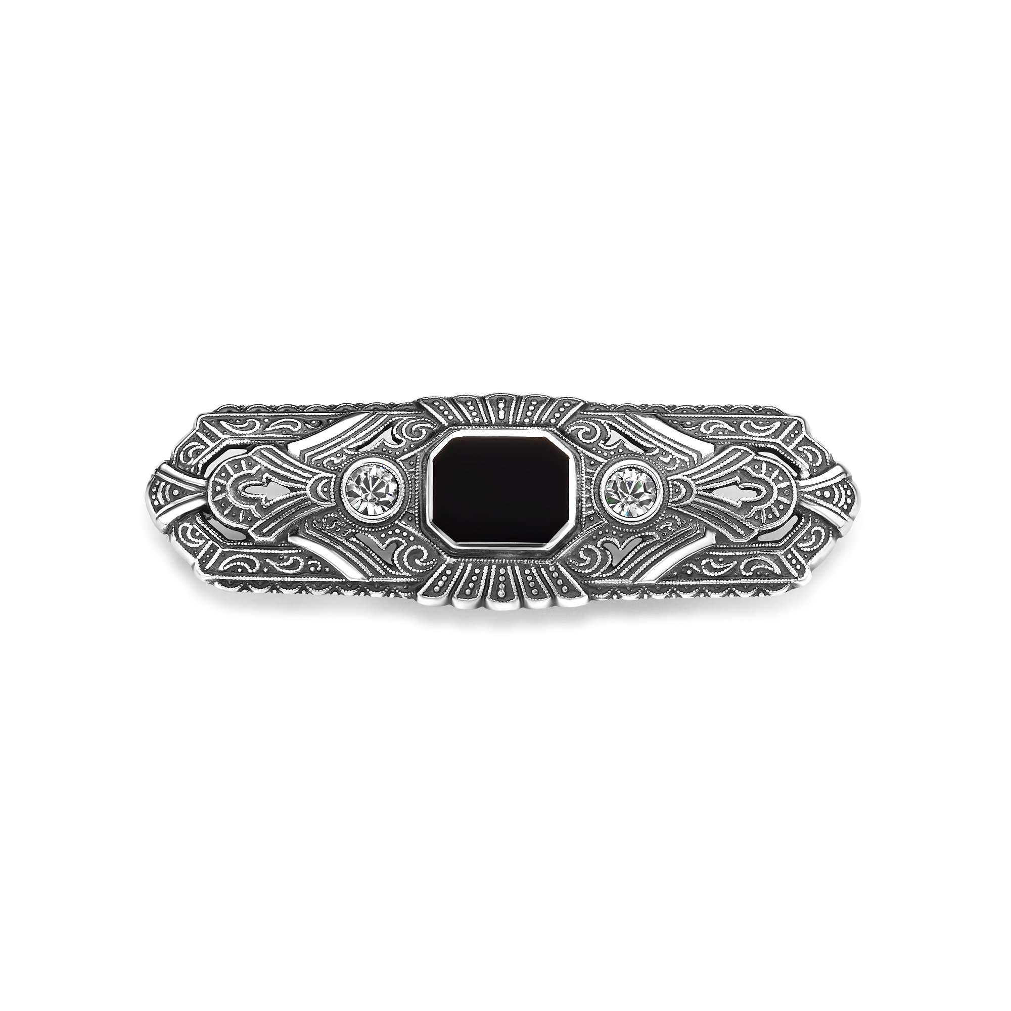 Sterling zilveren broche met swasovski kristal en zwart emaille 34502