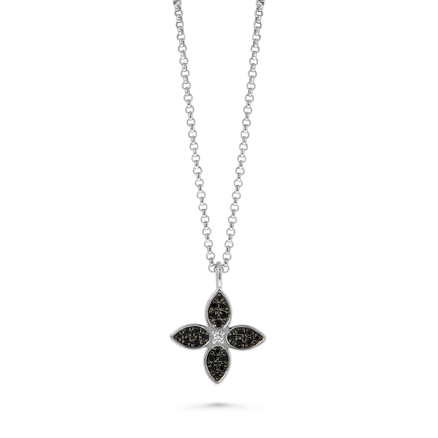 Witgouden ketting klaver met zwarte diamant N136-180XD01302-WBDIA-W